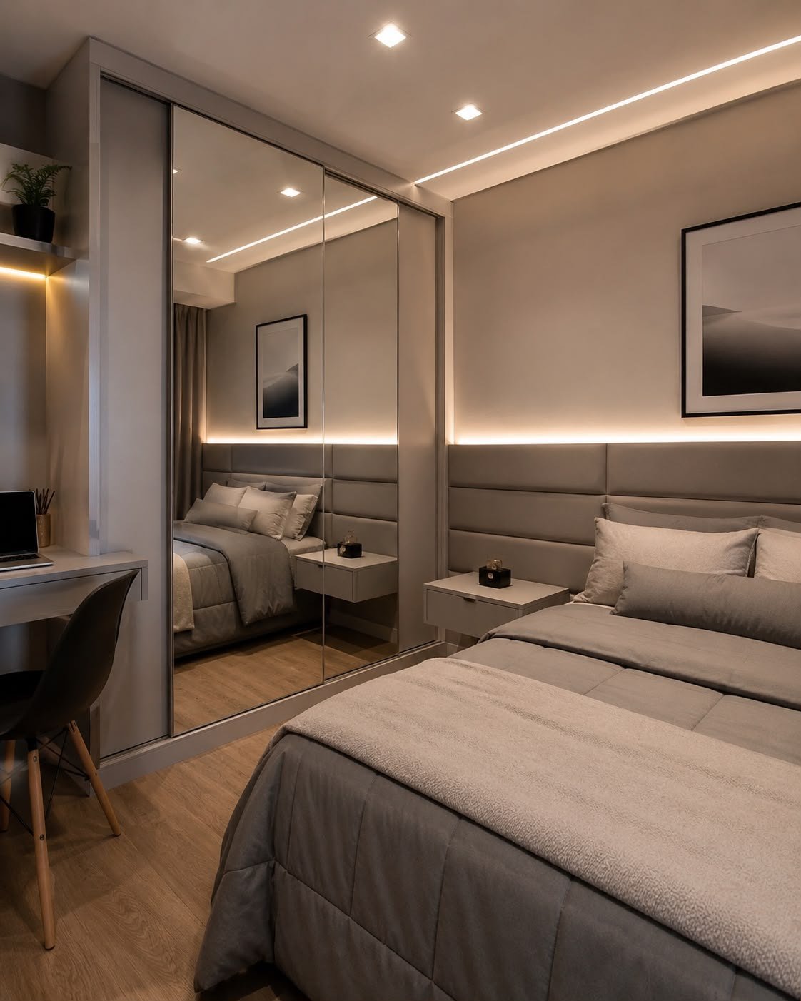 Closet planejado com módulos abertos e gaveteiro interno